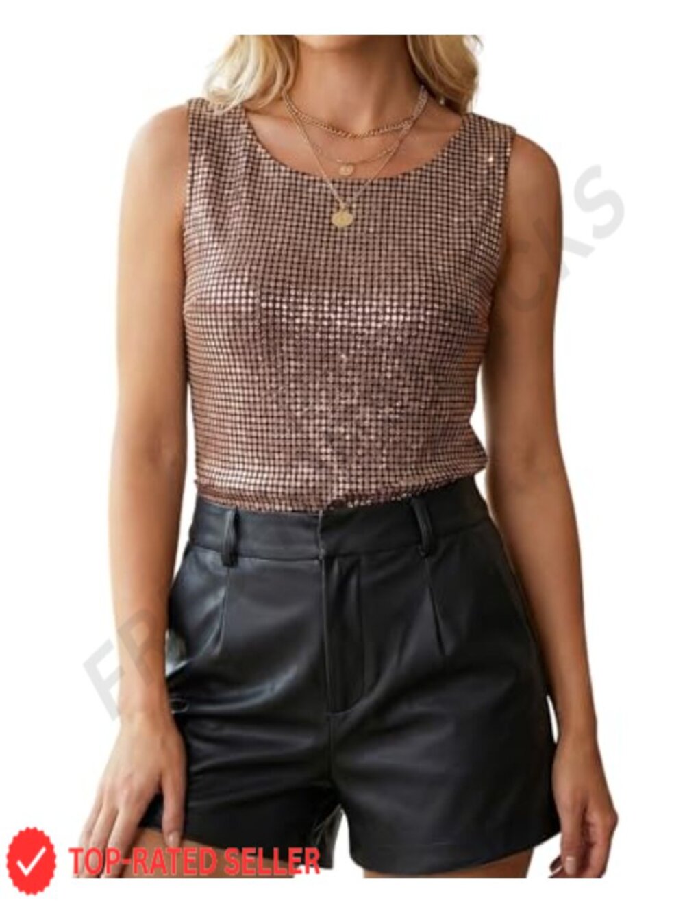 Metallic Shimmer Waffle Knit Tank Top Sleeveless Going Out Party Concert Top